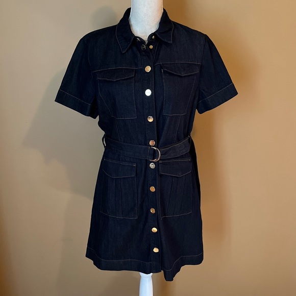 Ted Baker Size 4 (US 12) Denim Utility Mini Dress - Picture 2 of 7